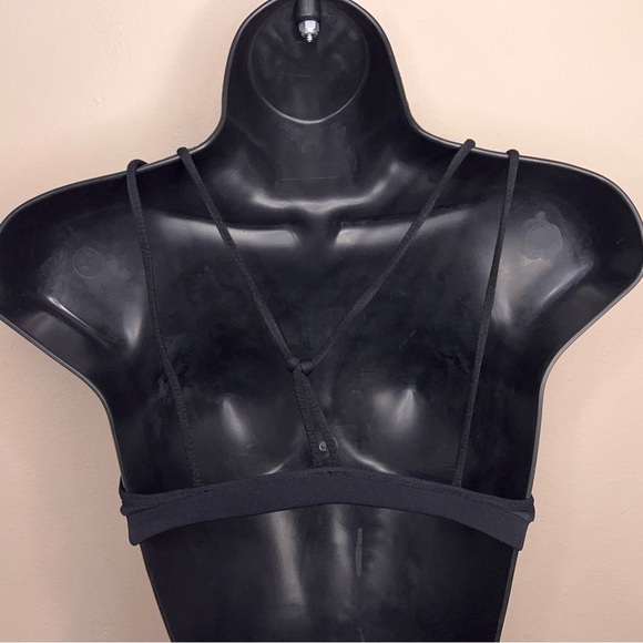 XS Black Strappy Bra Wireless Vneck Style Stretch Unlined Goth Casual - Picture 4 of 7